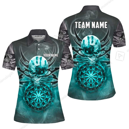 Custom Darts Jersey Polo Shirt, Glowing Fire Skull Tribal, Custom Dart Jersey Team Shirt For Players With Name & Team Name