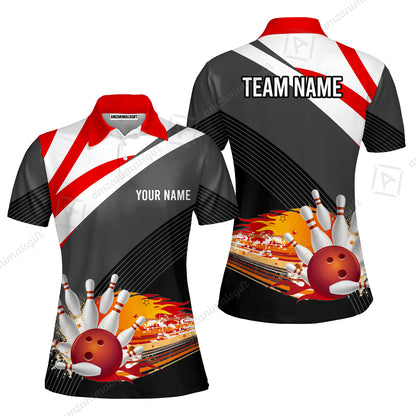 Custom Black and Red Flame Bowling Team Jersey Polo Shirts, Bowling Team Uniforms Jerseys, Personalized Name And Team Name
