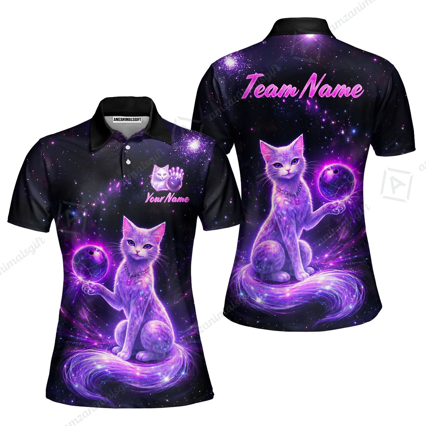 Custom Bowling Jersey Polo Shirt, Magical Kitty Bowling Custom Bowling Jersey Team Shirt For Players With Name & Team Name