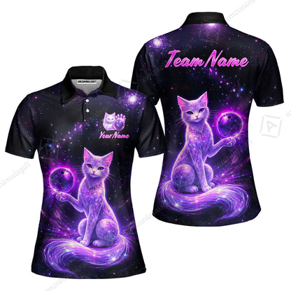 Custom Bowling Jersey Polo Shirt, Magical Kitty Bowling Custom Bowling Jersey Team Shirt For Players With Name & Team Name