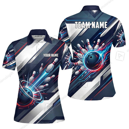 Custom Bowling Jersey Polo Shirt, Futuristic Cyber Electric Strike, Custom Bowling Jersey Team Shirt For Players With Name and Team Name
