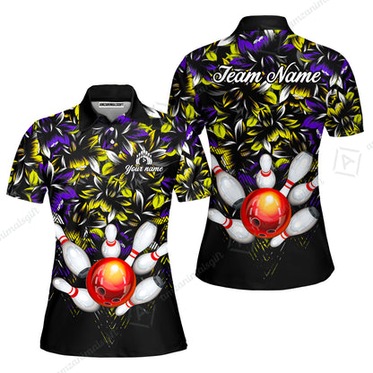 Custom Bowling Jersey Polo Shirt, Tropical Floral Bowling, Custom Bowling Jersey Team Shirt For Players With Name & Team Name