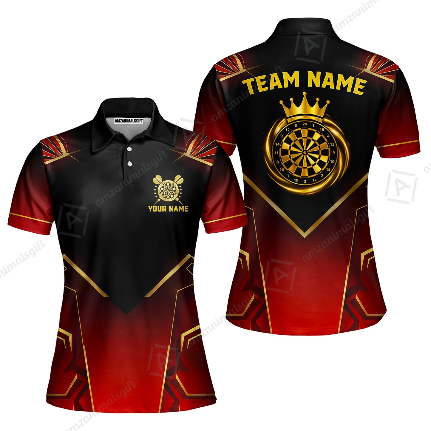 Custom Luxury Golden Crown Darts Jersey Polo Shirt, Custom Luxury Golden Crown Dart Jersey Team Shirt For Players With Name & Team Name