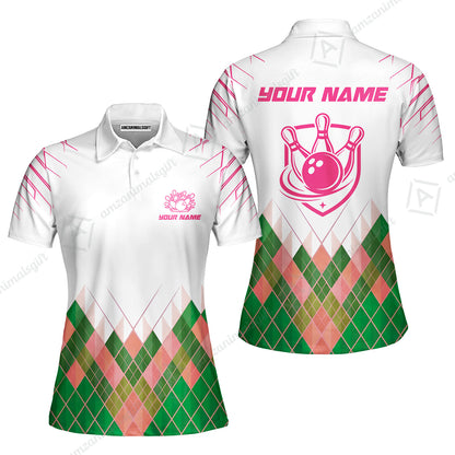 Custom Bowling Jersey Polo Shirt, Green Argyle Pattern Bowling Custom Bowling Jersey Team Shirt For Players With Name & Team Name