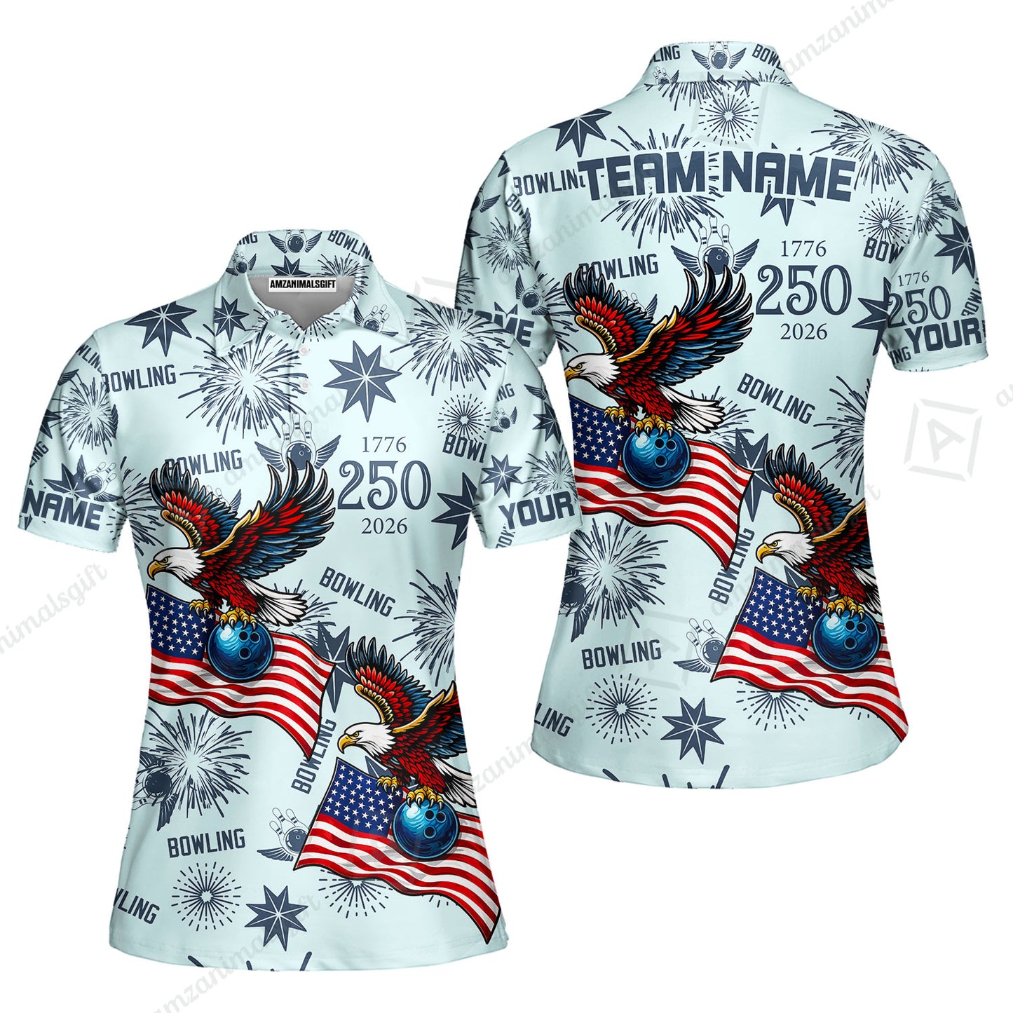 Custom Bowling Jersey Polo Shirt, USA 250 Years of Independence Bowling, Custom Bowling Jersey Team Shirt For Players With Name and Team Name