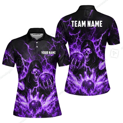 Custom Bowling Jersey Polo Shirt, Lightning Grim Reaper, Custom Bowling Jersey Team Shirt For Players With Name & Team Name