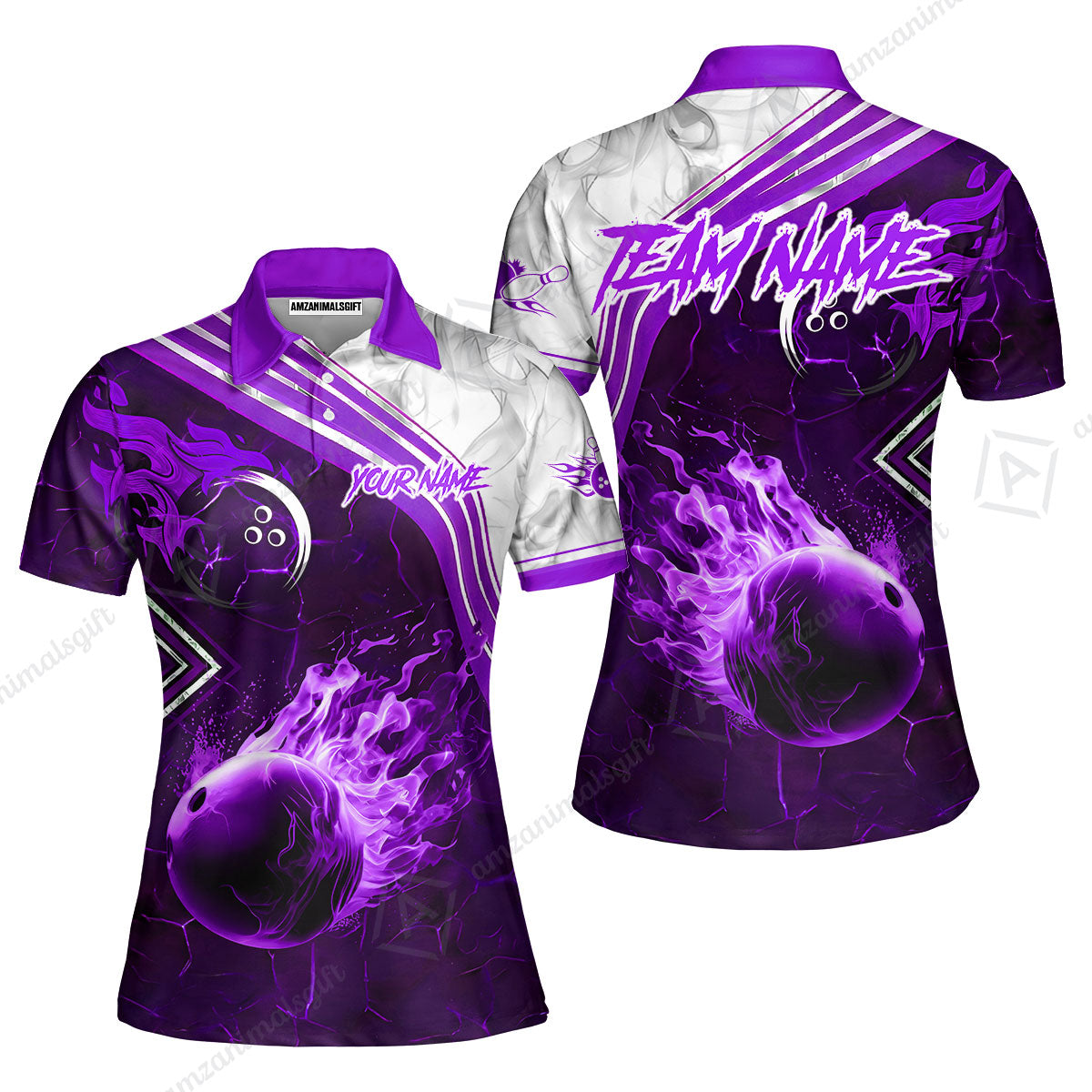Customized Bowling Unisex Polo Shirt, Fire & Smoke Bowling Ball, Bowling Uniform - Personalized Name And Team Name