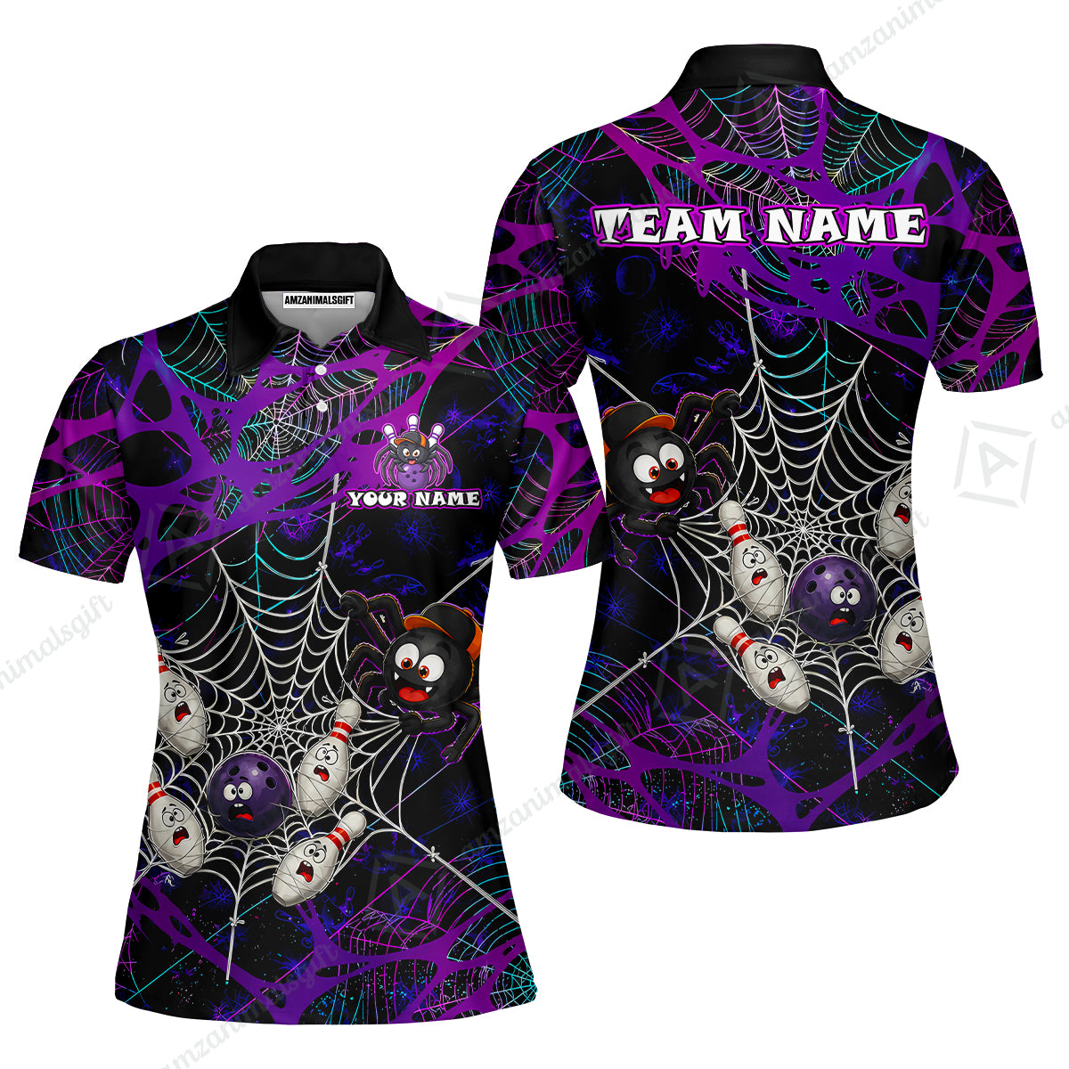Custom Bowling Jersey Polo Shirt, Spider Bowling, Personalize Name and Team Name