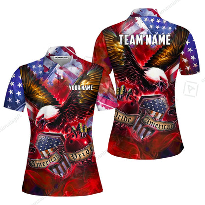 Custom Bowling Jersey Polo Shirt, American Pride Eagle, Personalized Name & Team Name