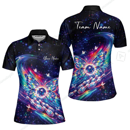 Custom Bowling Jersey Polo Shirt, Spiritual Butterfly Bowling Custom Bowling Jersey Team Shirt For Players With Name & Team Name