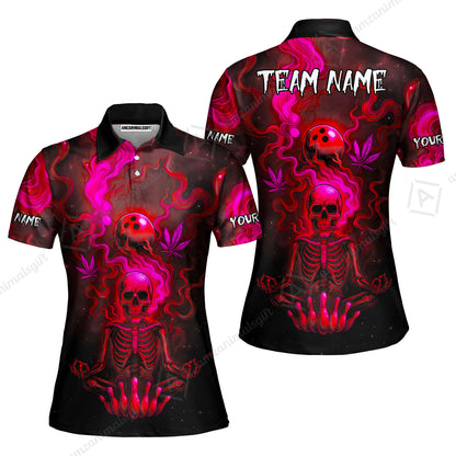 Custom Bowling Team Unisex Polo Shirt, Neon Skull CNB Bowling Custom Shirt Featuring Personalized Name and Team Name