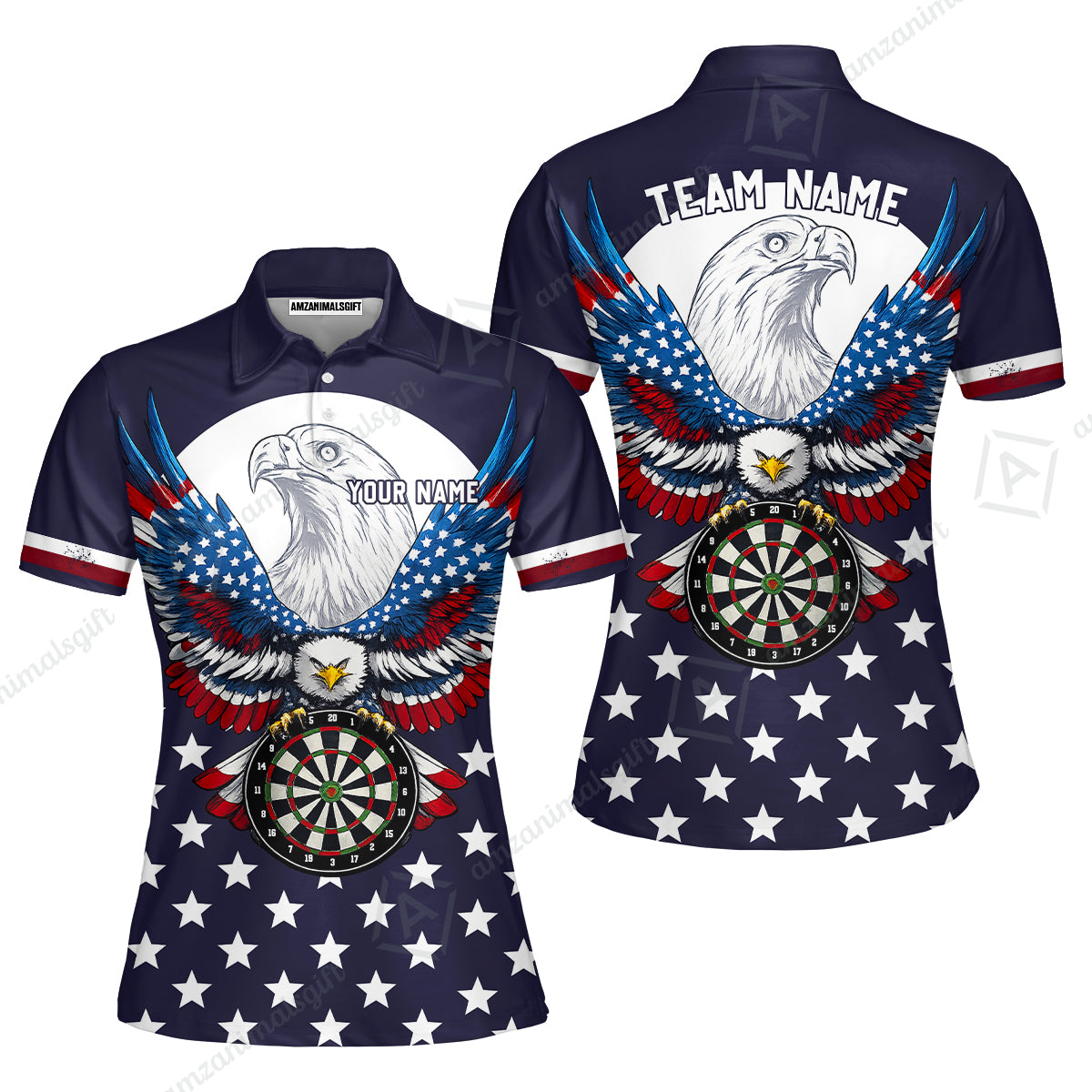 Custom Darts Jersey Polo Shirt, American Eagle, Custom Dart Jersey Team Shirt For Players With Name & Team Name