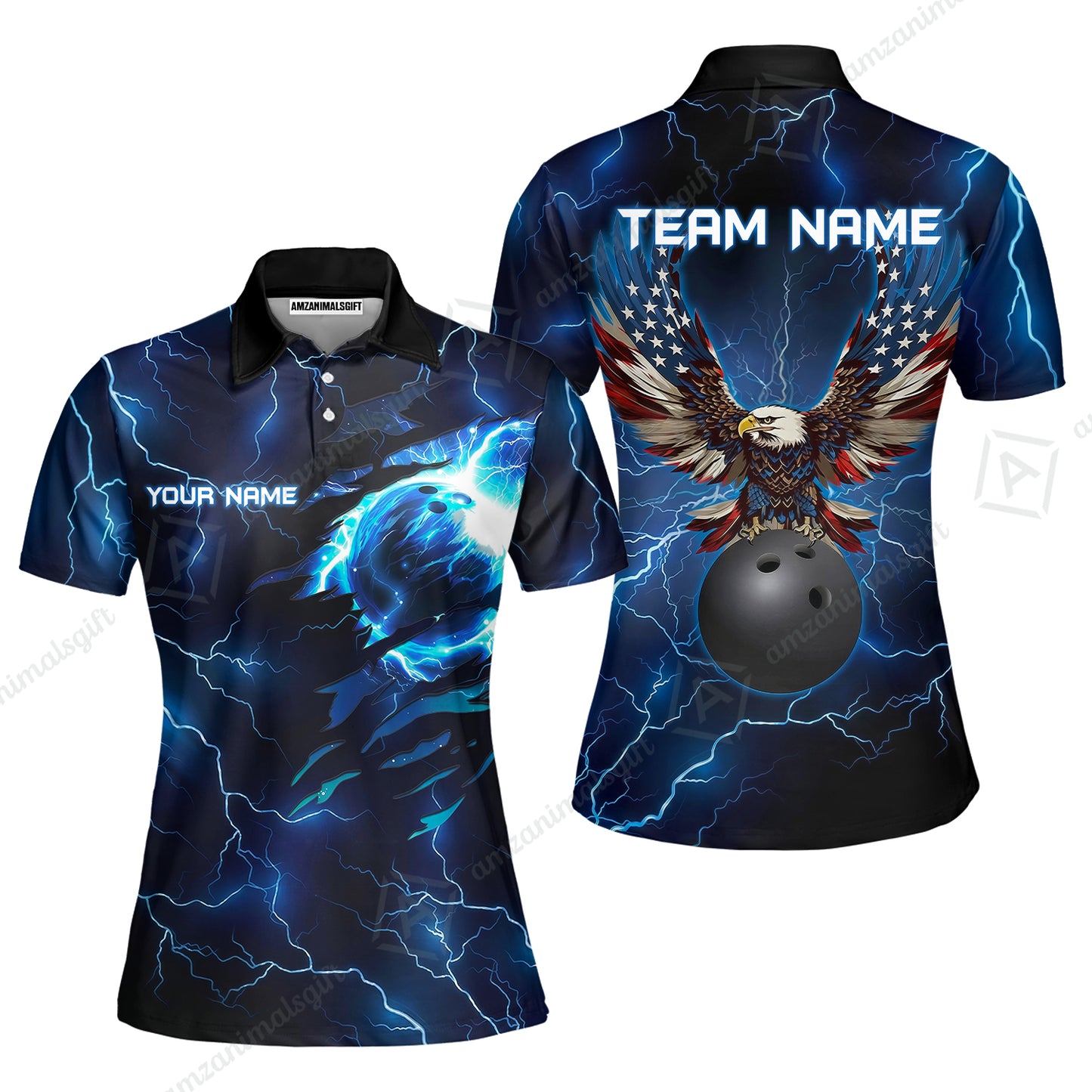 Custom Bowling Jersey Polo Shirt, Patriotic Bald Eagle Bowling, Custom Bowling Jersey Team Shirt For Players With Name & Team Name