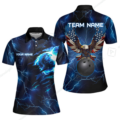 Custom Bowling Jersey Polo Shirt, Patriotic Bald Eagle Bowling, Custom Bowling Jersey Team Shirt For Players With Name & Team Name