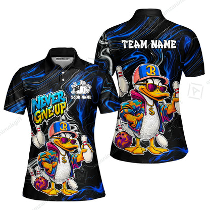 Custom Bowling Jersey Polo Shirt, Duck Never Give Up, Custom Bowling Jersey Team Shirt For Players With Name & Team Name