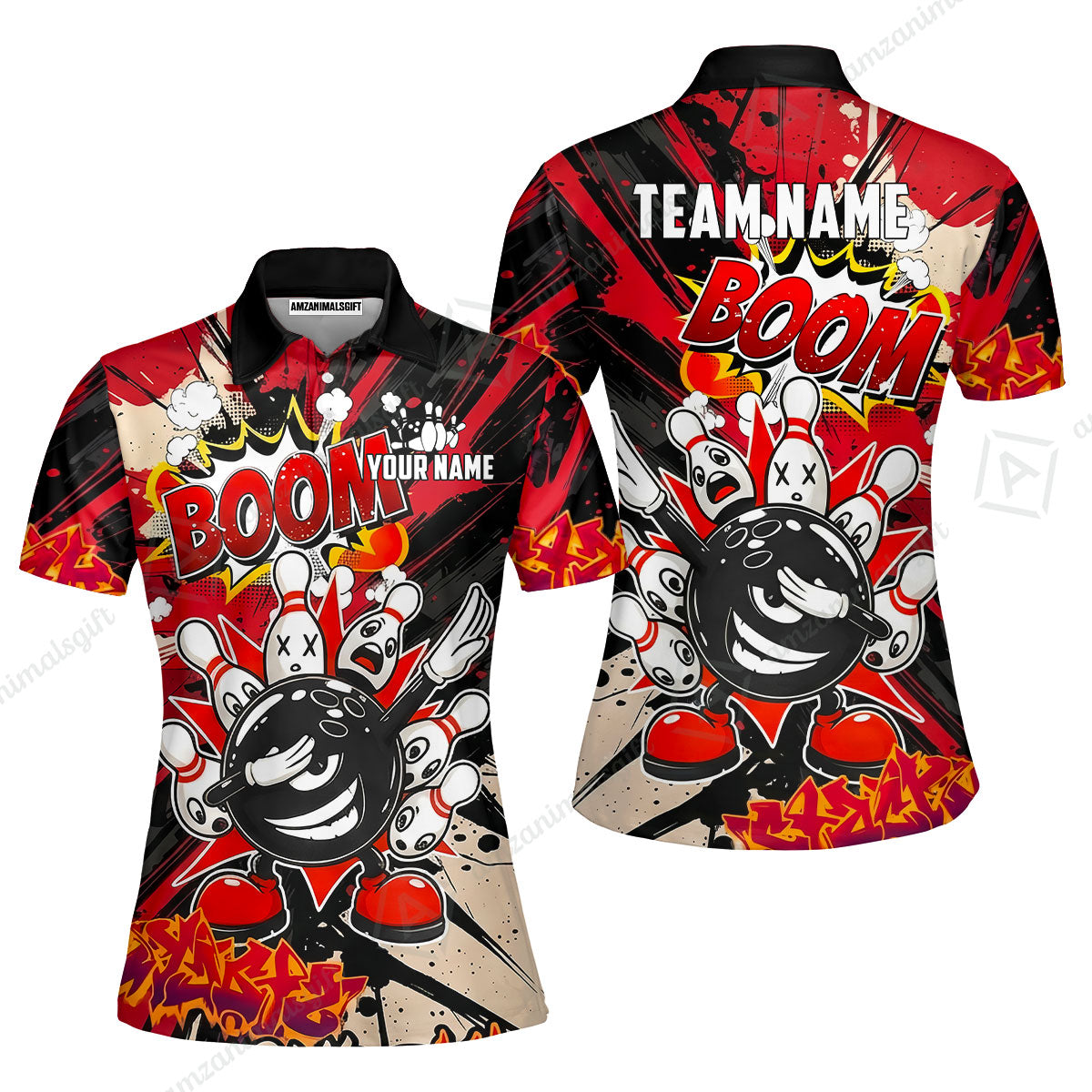 Custom Bowling Jersey Polo Shirt, Dabbing Cartoon Monster, Custom Bowling Jersey Team Shirt For Players With Name & Team Name