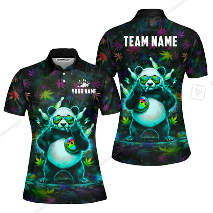 Custom Bowling Jersey Polo Shirt, Badass Stoner Panda & Psychedelic Leaves, Custom Bowling Jersey Team Shirt For Players With Name & Team Name