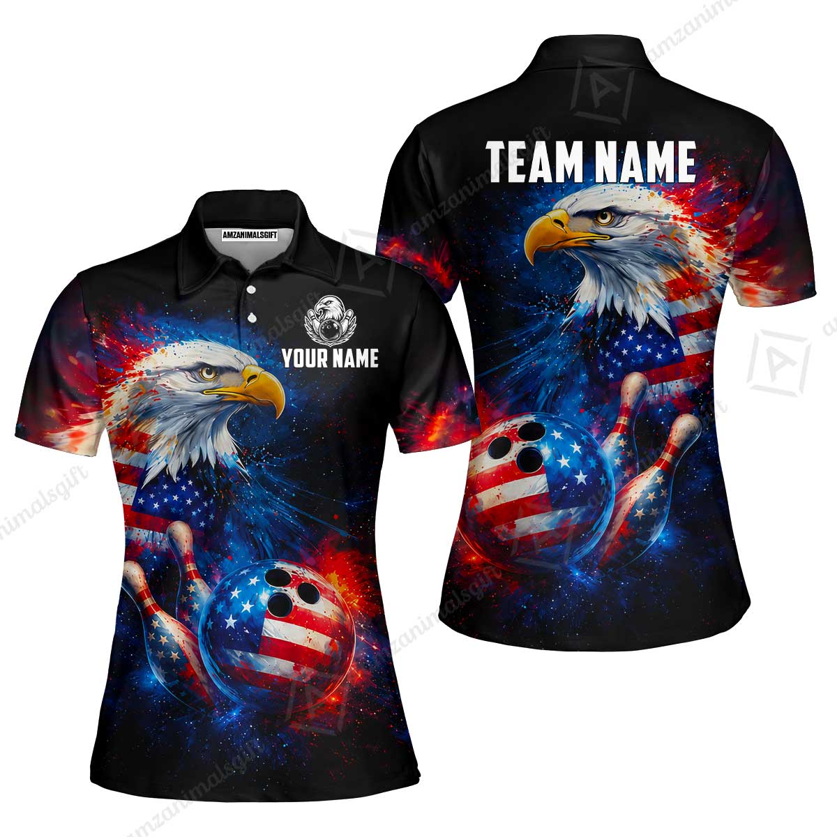 Customized Patriotic Galaxy Eagle Strike Bowling Jersey, Custom Name And Team Name For Bowlers