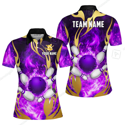 Custom Bowling Jersey Polo Shirt, Abyssal Fire & Golden Flames, Custom Bowling Jersey Team Shirt For Players With Name & Team Name