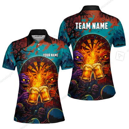 Custom Darts Team Jersey, Personalized Halloween Skull Beer Darts Polo Shirt For Players With Name & Team Name