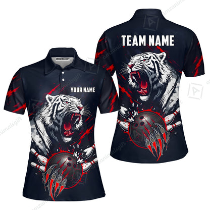 Custom Bowling Jersey Polo Shirt, White Tiger Mascot Bowling, Custom Bowling Jersey Team Shirt For Players With Name & Team Name