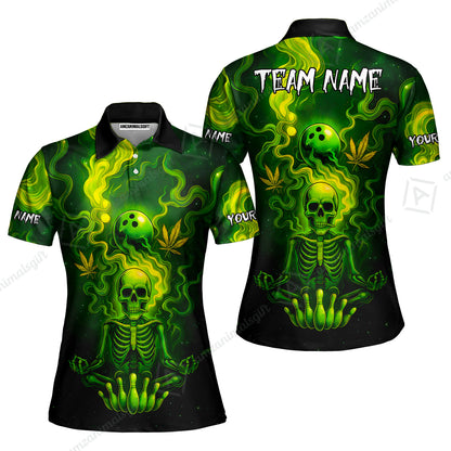 Custom Bowling Team Unisex Polo Shirt, Neon Skull CNB Bowling Custom Shirt Featuring Personalized Name and Team Name