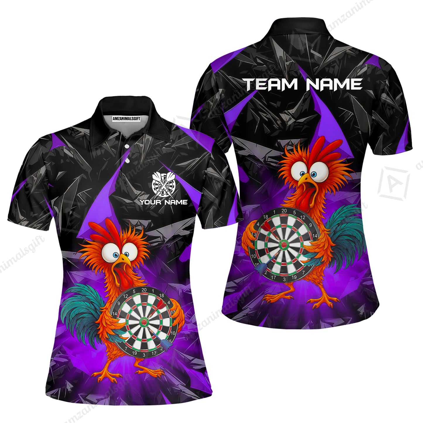 Custom Darts Team Jersey, Personalized Funky Rooster Dart Shirt For Players With Name & Team Name