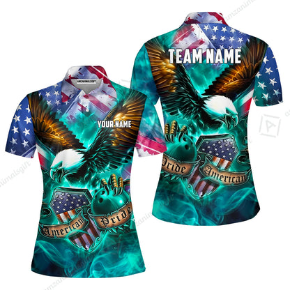 Custom Bowling Jersey Polo Shirt, American Pride Eagle, Personalized Name & Team Name
