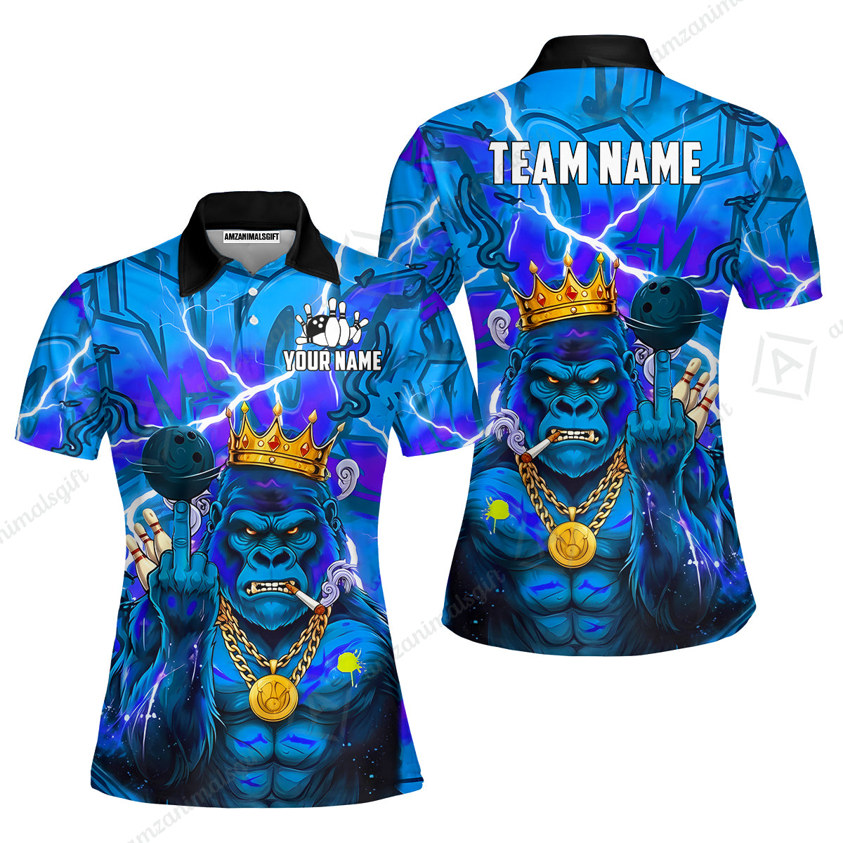 Custom Bowling Jersey Polo Shirt, Rebellious Gorilla King & Street Graffiti, Custom Bowling Jersey Team Shirt For Players With Name & Team Name