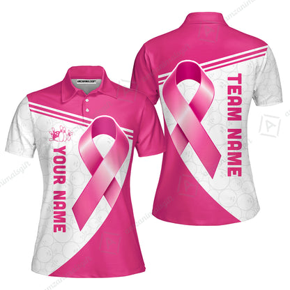 Custom Bowling Jersey Polo Shirt, Bowling Awareness Ribbon, Personalized Name And Team Name