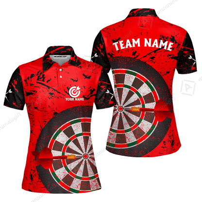 Red Dartboard Pattern Custom Darts Team Jersey Polo Quarter-Zip Shirts, Customized Name Team Name Darts Team Jerseys Uniform
