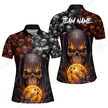 Custom Bowling Jersey Polo Shirt, Death Multiple Skulls, Personalized Name And Team Name