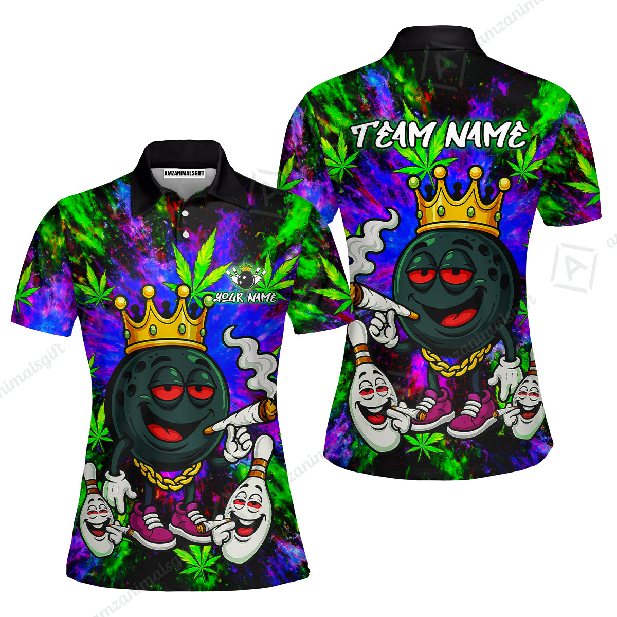 Custom Bowling Team Flat Neck Zip Jersey Shirt, King Smoke Tie-Dye Personalized Team Shirt, Custom Name and Team Name for Bowlers
