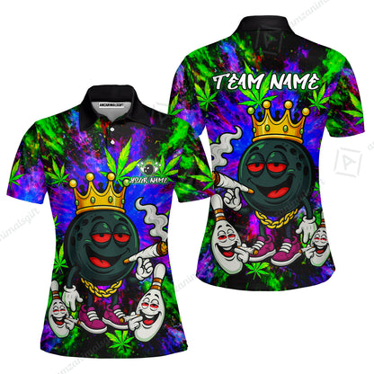 Custom Bowling Team Flat Neck Zip Jersey Shirt, King Smoke Tie-Dye Personalized Team Shirt, Custom Name and Team Name for Bowlers