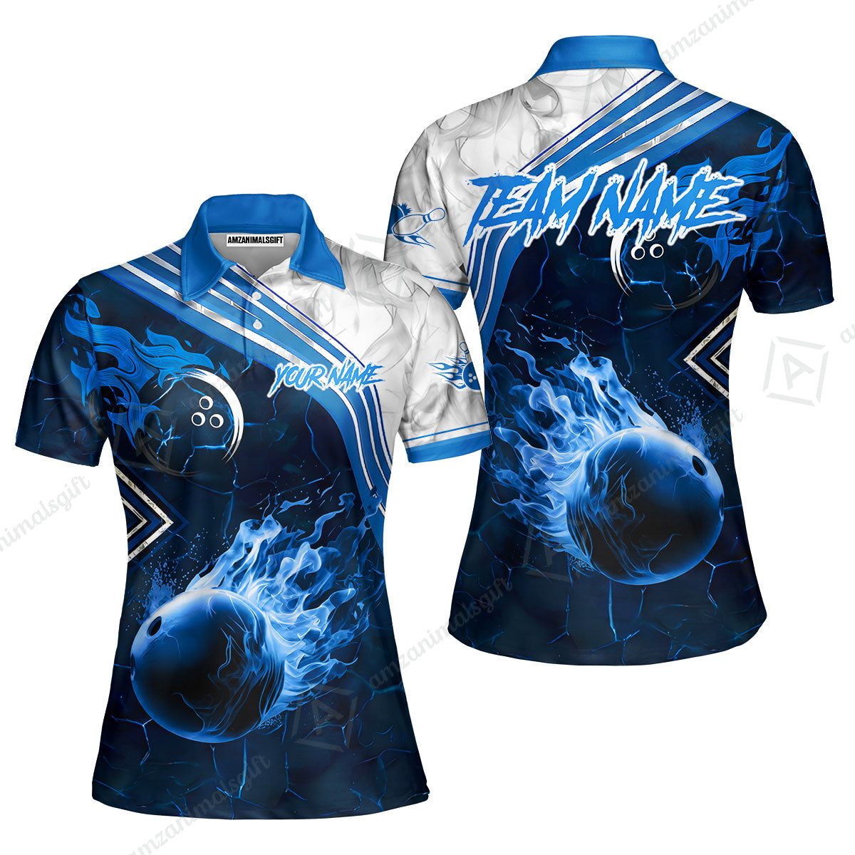 Customized Bowling Unisex Polo Shirt, Fire & Smoke Bowling Ball, Bowling Uniform - Personalized Name And Team Name