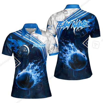 Customized Bowling Unisex Polo Shirt, Fire & Smoke Bowling Ball, Bowling Uniform - Personalized Name And Team Name