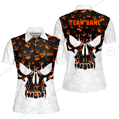 Custom Bowling Jersey Polo Shirt, Halloween Pattern Skull, Custom Bowling Jersey Team Shirt For Players With Name & Team Name
