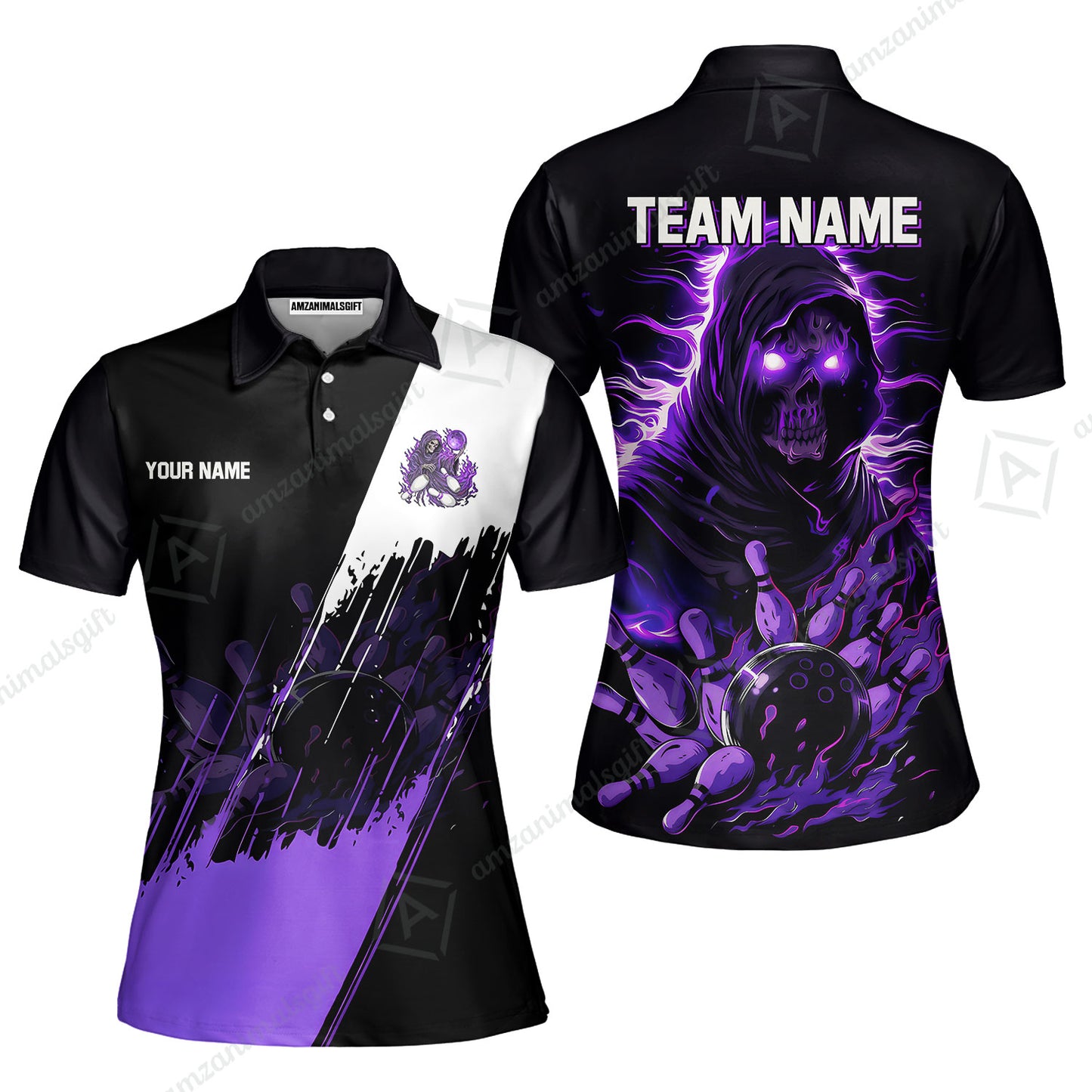 Custom Bowling Jersey Polo Shirt, Glow Reaper Bowling Custom Bowling Jersey Team Shirt For Players With Name & Team Name
