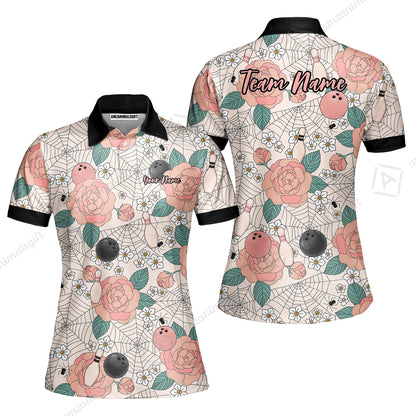 Custom Bowling Jersey Polo Shirt, Spider Flower Pattern Bowling, Personalized Name And Team Name