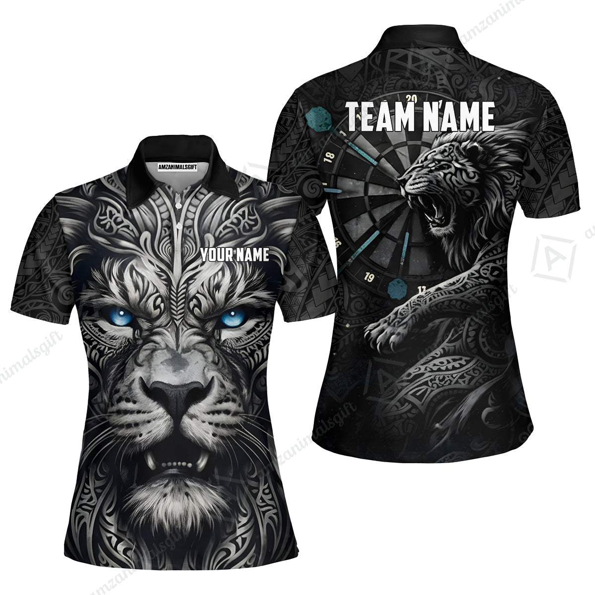 Custom Darts Team Jersey, Personalized Lion Darts Tribal Polo Shirt For Players With Name & Team Name