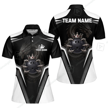 Custom Bowling Jersey Polo Shirt, Gothic Dark Dragon Royal Crown, Custom Bowling Jersey Team Shirt For Players With Name and Team Name