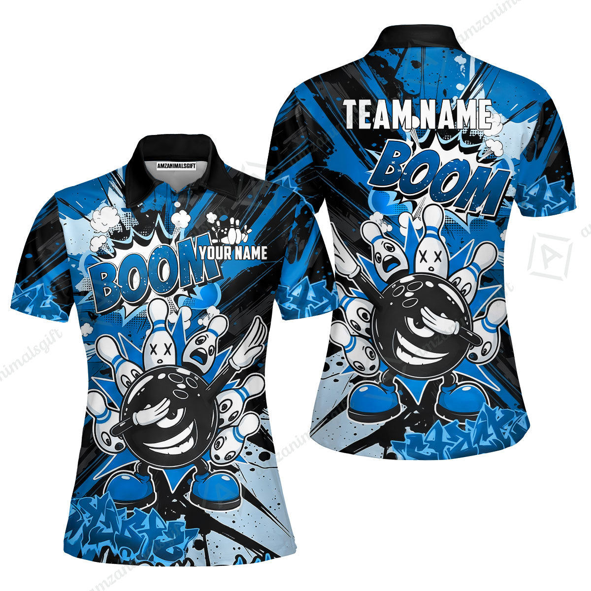 Custom Bowling Jersey Polo Shirt, Dabbing Cartoon Monster, Custom Bowling Jersey Team Shirt For Players With Name & Team Name