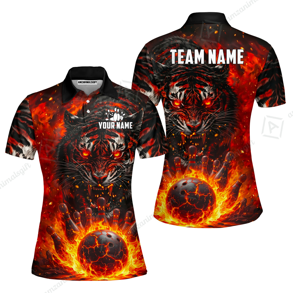 Custom Bowling Jersey Polo Shirt, Cursed Phantom Tiger, Custom Bowling Jersey Team Shirt For Players With Name & Team Name