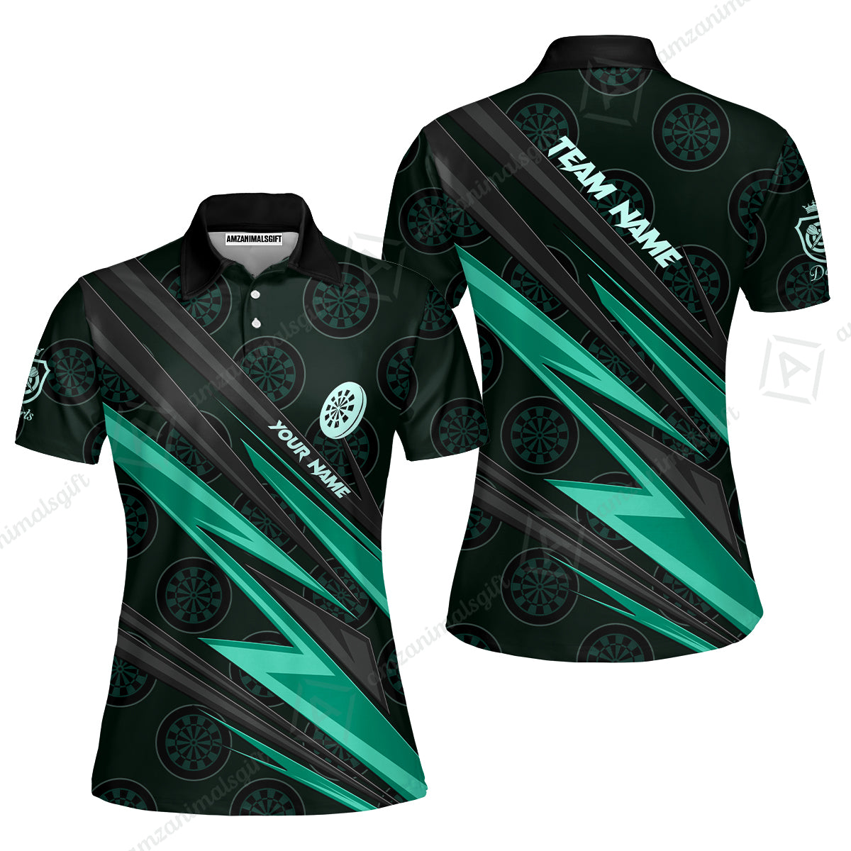 Custom Turquoise Dartboard Pattern Darts Men Polo Shirt Team,  Custom Darts Team Jerseys Uniform, Personalized Name And Team Name Shirts
