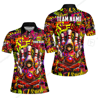 Custom Bowling Jersey Polo Shirt, Master Monkey Juggling, Custom Bowling Jersey Team Shirt For Players With Name & Team Name