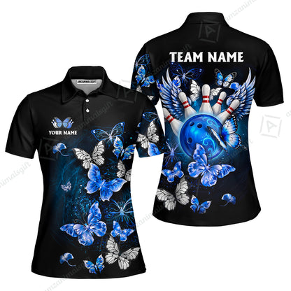 Custom Bowling Jersey Polo Shirt, Dreamy Nebula & Angelic Butterflies, Personalize Name and Team Name