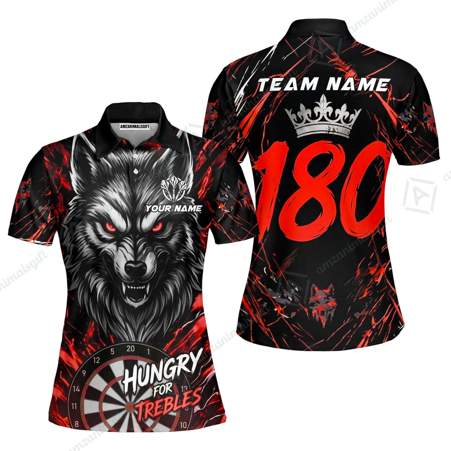 Custom Darts Jersey Polo Shirt, Wolf 180, Custom Dart Jersey Team Shirt For Players With Name & Team Name