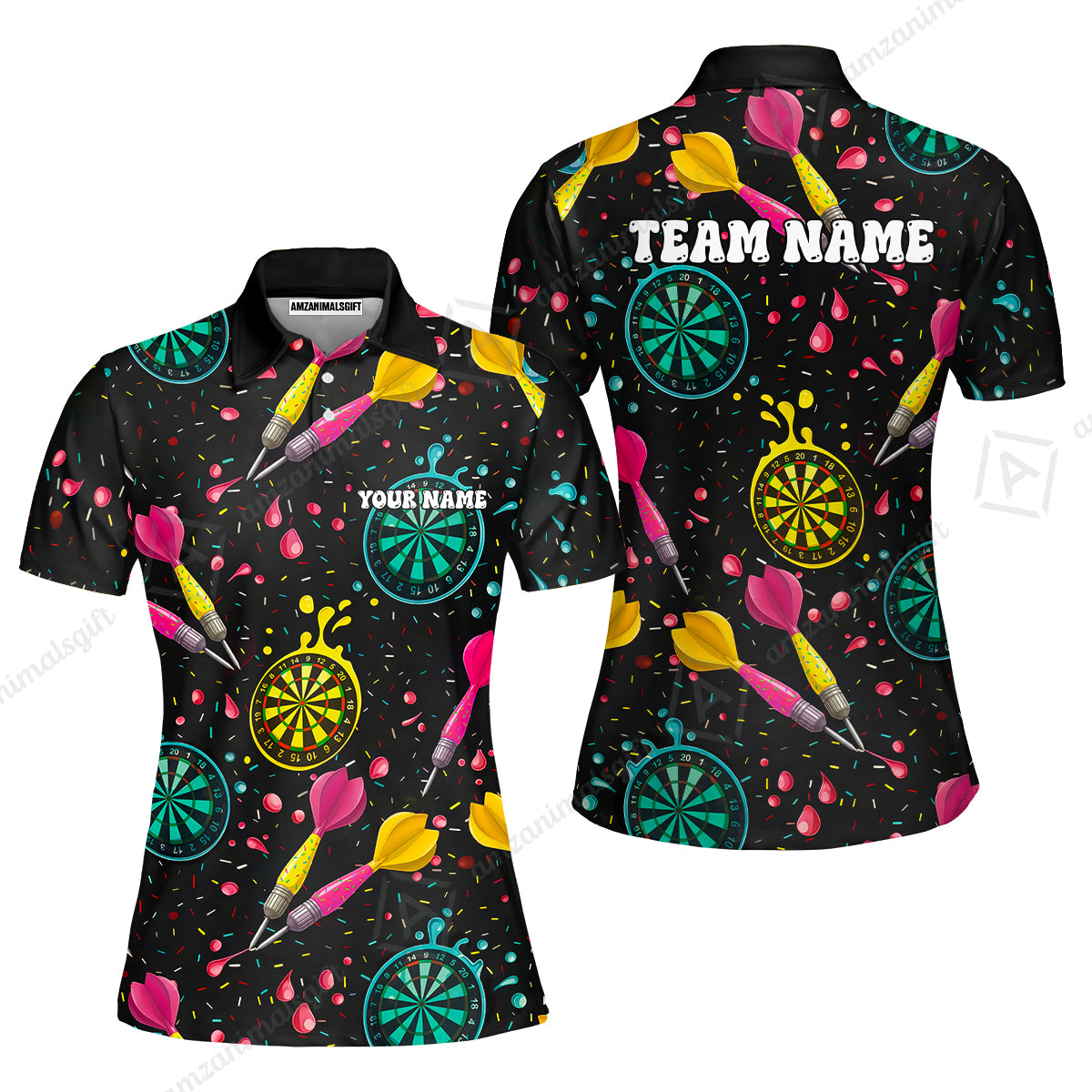 Customized Darts Team Uniform Shirt, Funny Colorful Donuts Darts and Dartboard, Personalized Name And Team Name