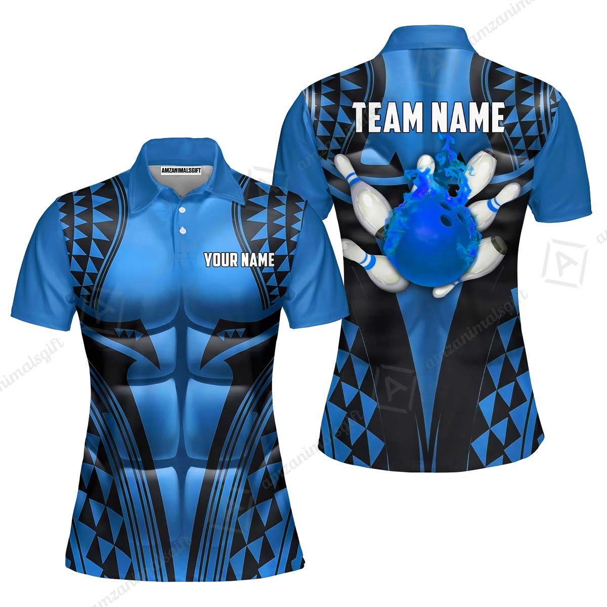 Custom Bowling Jersey Polo Shirt, Polynesian Strike, Custom Bowling Jersey Team Shirt For Players With Name & Team Name