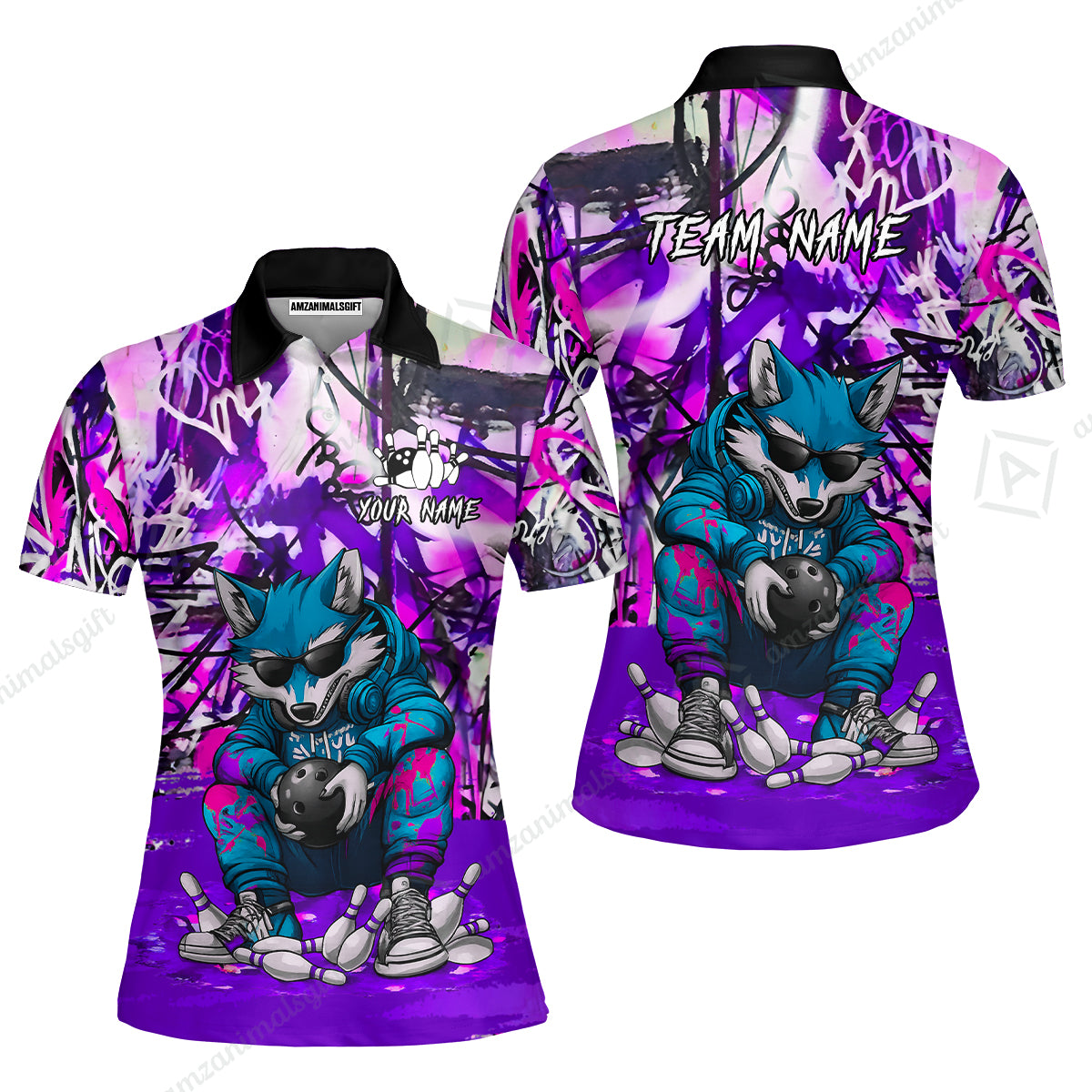 Custom Streetwear Wolf Bowling Jersey Polo Shirt, Custom Streetwear Wolf Bowling Jersey Team Shirt For Players With Name & Team Name